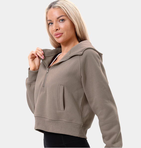 Double Couple Womens Half Zip Up Hoodies Long Sleeve Cropped Pullover Sweatshirts Comfy Fall Outfits Winter Fashion Clothes (Medium)