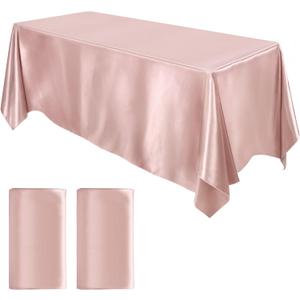 MCEAST 2 Packs Satin Tablecloth 102 x 58 Inches Rectangular Table Overlay Cover Bright Silk Tablecloth Smooth Fabric Table Decor for Wedding Banquet Decoration (Rose Gold)
