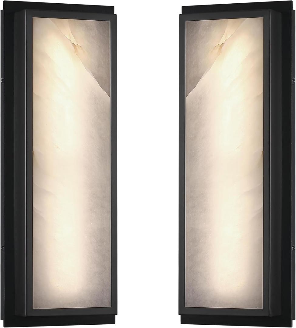 2 Pack 16 Inch Natural Alabaster Bathroom 20W-3000K LED Home Wall Sconce Modern Concise Style Wall Light Fixture,Black Finish for Bedroom Hallway Bedside Living Room