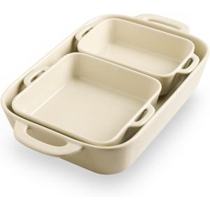 Sweejar Ceramic Bakeware Set, Rectangular Baking Dish for Cooking, Kitchen, Cake Dinner, Banquet and Daily Use, Casserole Dishes for Oven Porcelain Baking Pans (Beige)