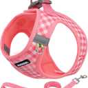 AIITLE No Pull Dog Harness and Leash Set, Step in No Chock Soft Mesh Dog Harnesses Reflective for Extra-Small Puppy Dogs and Cats, Plaid Dog Vest Harness for Pets Watermelon XXS
