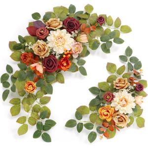 WEIERYUE(Pack of 2 Artificial Flowers Decorations, Wedding Flowers, Wedding, Banquet, Party, Reception Entrance Welcome Sign and Background Decoration(Sunset Orange)