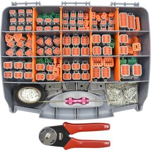 482 PCS DT Deustch Connector Kit, 2 3 4 6 8 12 Pin Waterproof Automotive Electrical Connectors, Including Deutsch Crimping Tool, Removal Tool, 16# Solid Contacts