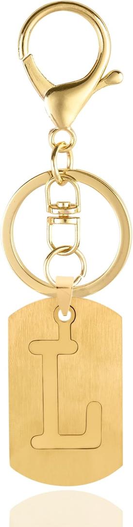 10 x A-Z Stainless Steel Letter Keychain - Alphabet Initial Key Ring for Men Women, Purse or Car Charm