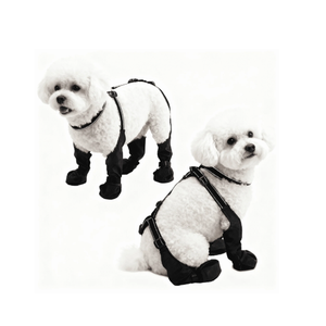 BECROWM Waterproof Dog Boots for Small/Medium Dogs Dog Paw Protectors Dog Suspender Boots AntiSlip Pet Shoes for Outdoor Walking, Reflective StayOn,DirtProof Comfortable Booties (Black, Small)