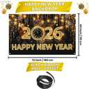 Katchon, Xtralarge Happy New Year Banner - 72x44 Inch | Happy New Year 2026 Banner for New Years Decorations 2026 | NYE Backdrop for New Years Eve Party Supplies 2026 | NYE Decorations 2026 (Gold and Black Clock)