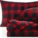BEDELITE Flannel Sheets Queen Size Bed Set, Luxury Red and Black Plaid Christmas Bedding Set, Super Soft & Warm Fuzzy Fleece Sheets 4 Piece(Include Fitted Sheet, Flat Sheet, 2 Pillowcases)