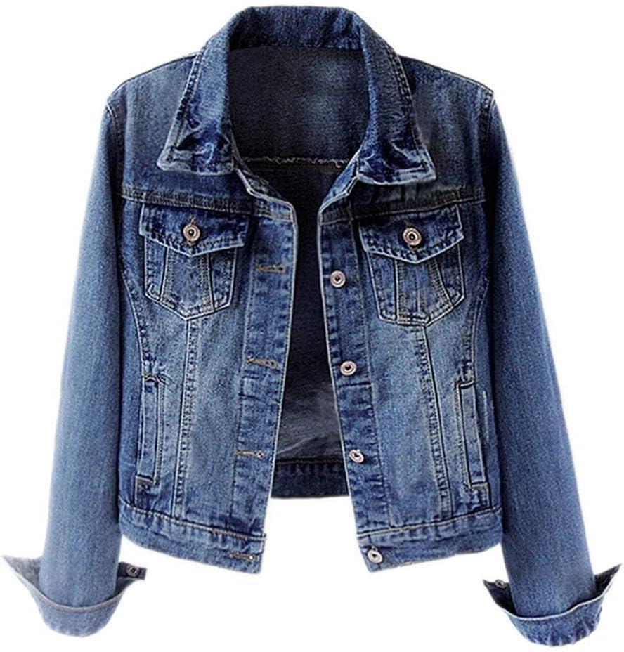 Kedera Womens Basic Button Down Vintage Black Long Sleeves Denim Jean Jacket Jacket for Women (Blue, L)