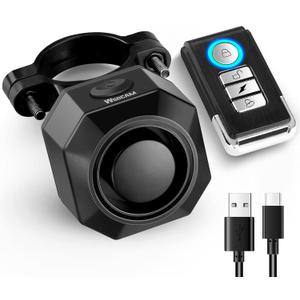 WSDCAM USB Rechargeable Bike Alarm with Remote, 110dB Loud Wireless Anti Theft Vibration Motion Sensor Vehicle Security Alarm System Waterproof Bicycle Trailer Motorcycle Alarm