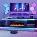 Fireplace TV-Stand with 40" Fireplace - 2 LED Light TV-Stand for 85 inch TVs, Entertainment Center with 4 AC Power Outlets, Storage 2 Tier TV Consoles Stand for Living Room, Easy Assembly, Black