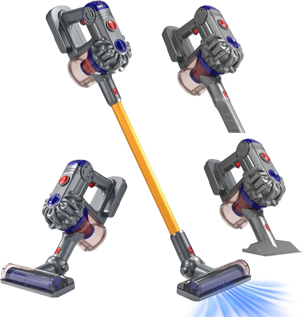 Tsomtto Kids Vacuum that Really Works, 3-in-1 Kids Cleaning Toy Set for 3 4 5 6 7+ Year Old Toddler Pretend Play Toys Vacuum Cleaner with Real Suction Birthday for Boys Girls Ages 3-5 4-8