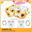 RFUNGUANGO AirPods Pro Case for Women Girly Cat Case with Lock, Phone Stand, Keychain & Cleaner Kit, Compatible with Apple Airpods Pro 2nd/1st Generation Case Cover, Transparent Sunflower