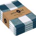 Native Fab 4-Pack Kitchen Towel with Hanging Loop 16x26 inches, Cotton Buffalo Check Kitchen Towels for Cleaning Drying, Washcloths Soft & Absorbent Cloth Rags, Bar Towel, Dish Cloth, Teal Green