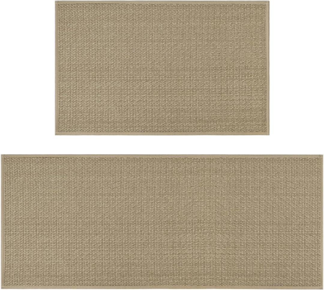 Artoid Mode Washable Non Slip Kitchen Rugs and Mats Set of 2, Rubber Backing Absorbent Kitchen Mats for Floor Front of Sink - 20x32 and 20x48 Inch (Linen)