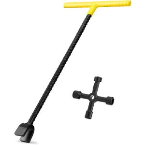 Water Meter Key 16 Inch with 4-Way Utility Key, T-handle Water Shut Off Tool for Main Meter Valves