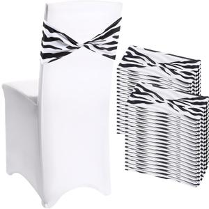 Newwiee 36 Pcs Zebra Stripe Chair Sashes Spandex Zebra Stripe Chair Bands Animal Print Elastic Chairs Sashes Bow Polyester Bands Ties Without Buckle for Animal Safari Theme Party Birthday Decor
