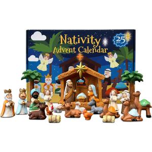 Nativity Advent Calendar 2025  24 Days Christmas Nativity Scene Set, 25-Piece Holiday Countdown Gift for Kids & Family
