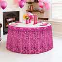 cyxevous Tinsel Table Skirt Purple Pink Blue Foil Fringe Table Decoration for Movie Hunters Party Decorations (29.5 * 108 inch)