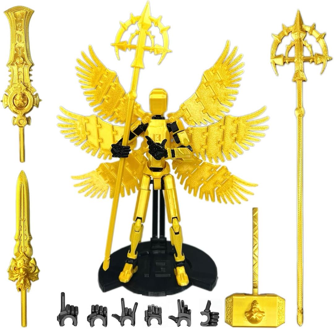 (Assembly Completed) T13 Action Figure Set, Dummy 13 3D Printed Action Toy Gifts for Kids, Robot 13 Action Figure Full Body Mechanical Doll Christmas Birthday Gift for Boys Girls (Gold)