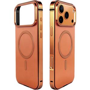 New Aluminum Frame Metal Bumper Magnetic Backplate Frame Hard Case Cover for iPhone17Pro max, Metal Frame Military Grade Drop Protection (Orange, for iphone17Pro Max)