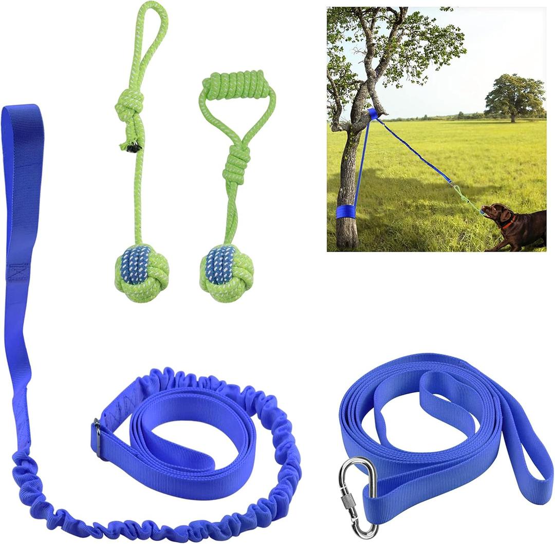 DGSL Outdoor Hanging Bungee Dog Toy - Interactive Dog Tug Toy with 2 Chew Rope Toys for Small to Large Dogs - Best for Tug of War, Bite Training, Pull Exercise, Solo Play