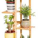 Bamboo 5 Tier 6 Potted Plant Stand Rack Multiple Flower Pot Holder Shelf Indoor Outdoor Planter Display Shelving Unit for Patio Garden Corner Balcony Living Room