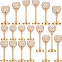 Qunclay 18 Pieces Crystal Candle Holders Bulk Candle Stick Holder Centerpieces for Table Wedding Centerpieces Crystal Decorative Tealight Dining Table Decor for Party(Gold)