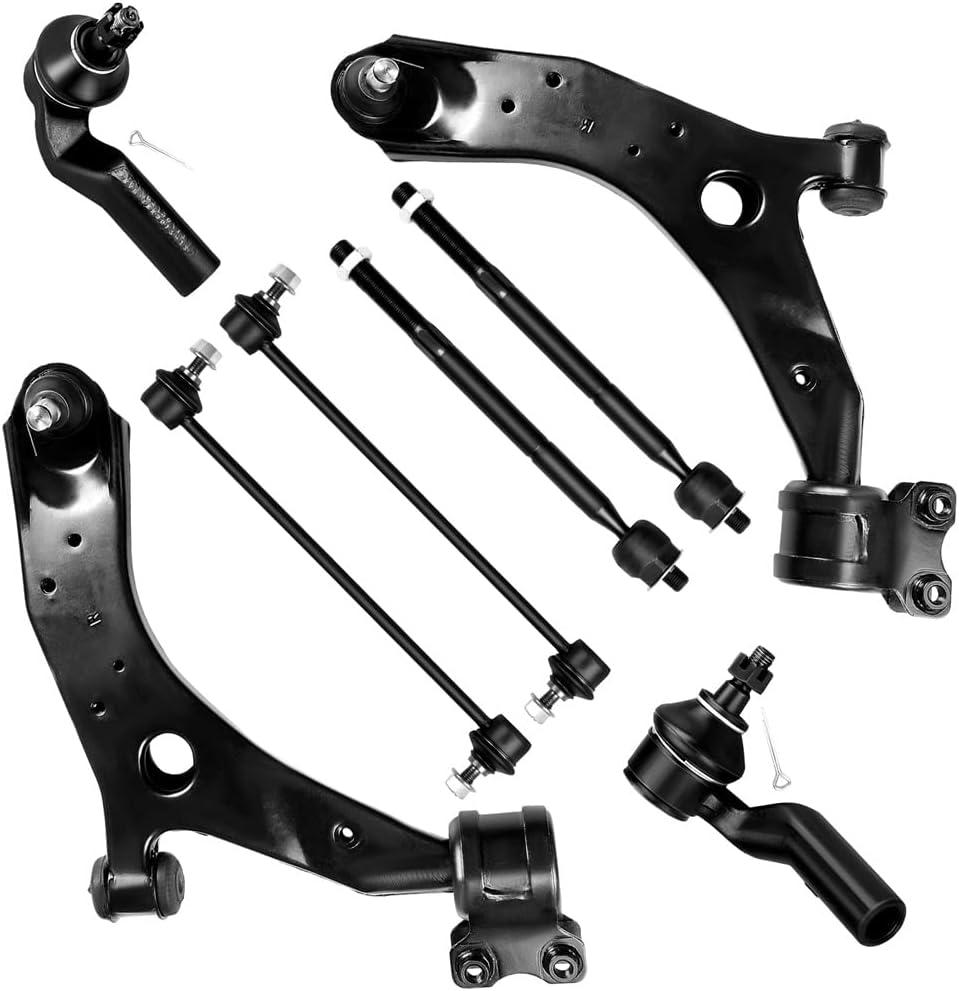 SCITOO 8pcs Front Suspension Kit Lower Control Arm w/Ball Joints Outer Inner Tie Rods Sway Bar Links Fit 2004-2009 for Mazda 3 2006-2014 for Mazda 5 Non-Turbo