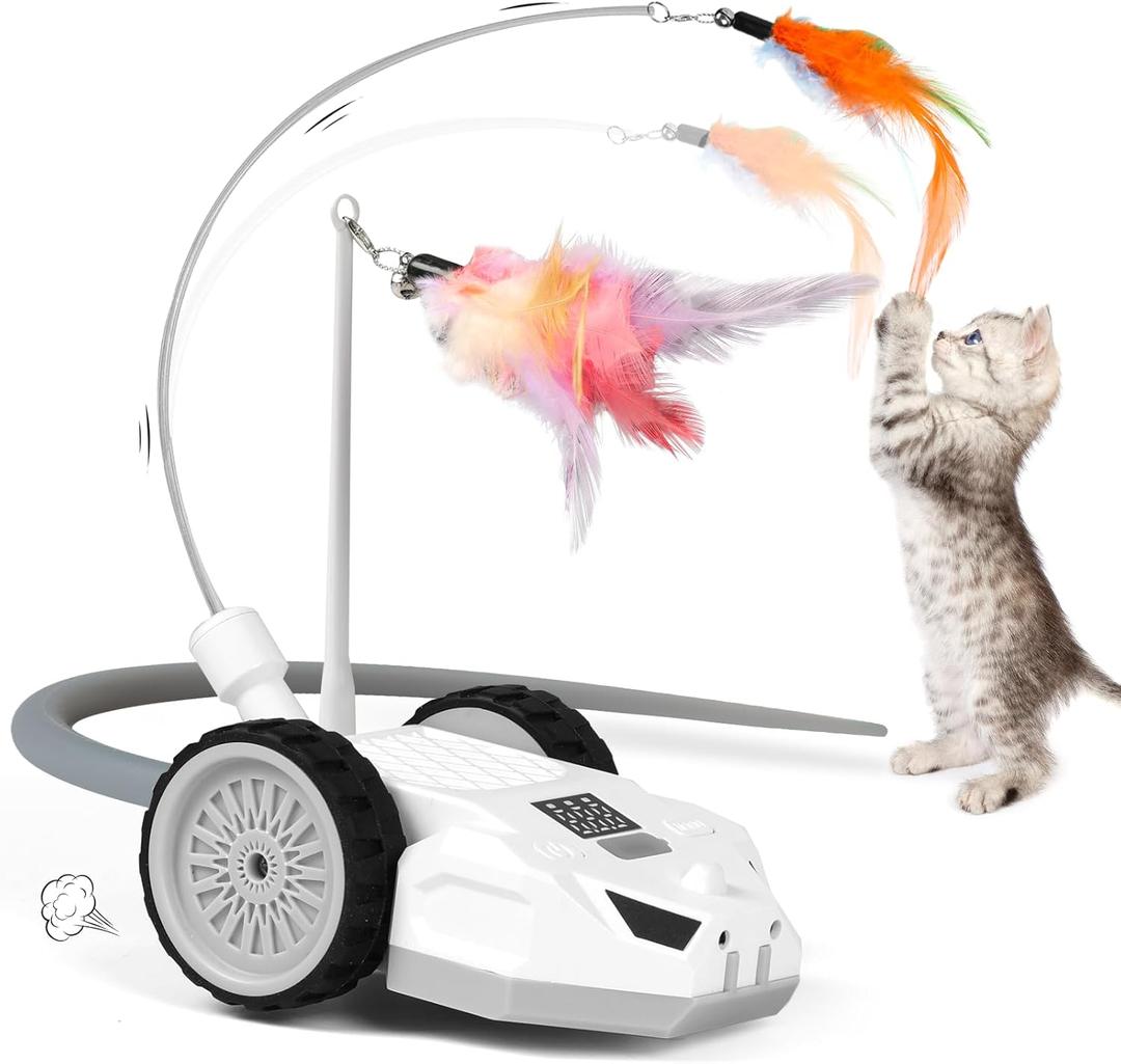 2 x Interactive Cat Toys for Indoor Cats - Smart Moving Electric Mouse with Remote Control, Feather Tail, and Rechargeable Battery - Automatic Play for Bored Kittens & Adult Cats & Daily Exercise