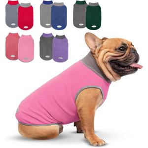 Cyeollo 2 Pack Dog Sweaters - Lightweight Stretchy Fleece Vest Pullover Dog Sweatshirt with Reflective Stripe - Size L Pink & Grey