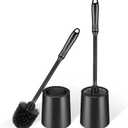 AONEZ Toilet Brush and Holder Set, 2 Pack Long-Handle Toilet Brush, Non-Slip Grip, Nylon Bristles, Deep Cleaning for Bathroom, Toilet Scrubber- Black