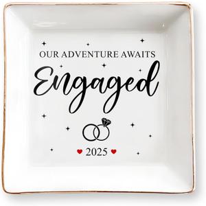 Engagement Gifts for Couples, 2025 Engaged 4" Jewelry Dish for Women, Engagement Gift for Newly Engaged Couples, Fiance - Bride to Be Gifts - Christmas Mr & Mrs Gifts, Bridal Shower Gift for Her
