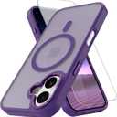 PinLiSheng Magnetic for iPhone 17 Case [Metal Camera Frame&Buttons] [Mil-Grade Drop Protection] Shockproof Slim Translucent Matte Protective Phone Case, Purple