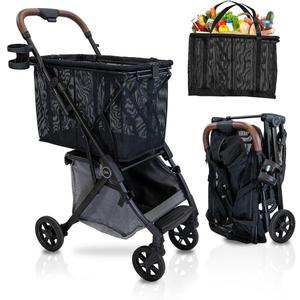 Personal Luxury Folding Shopping Cart On Premium Wheels  Ultra Lightweight Aluminum Frame  Removable Shopping Bag with Carry Strap & Lower Grocery Storage 75Lbs Capacity (Shadow v2)