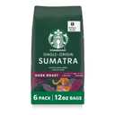 Starbucks Whole Coffee Beans, Dark Roast Hot or Iced Coffee, Single-Origin Sumatra, Six 12 oz Bags