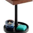 Drink Table for Small Spaces - Slim Pedestal Side Table with Real Wood Top & Stable Base for Coffee & Cocktails - Ideal for Tight Living Room & Bedroom Spaces (Sapele)