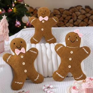 Beeveer 3 Pcs Christmas Gingerbread Pillow Stuffed Throw Gingerbread Family Decorative Cute Pillows for Home Xmas Party Sofa Bed Party Decor Outdoor Cushion Decor Lovely Style (16", 12")
