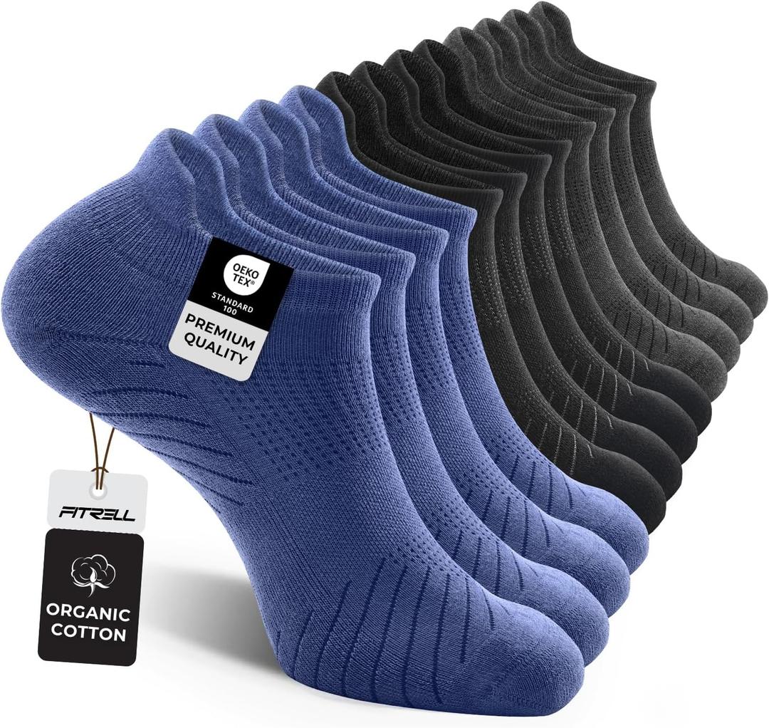 FITRELL 6 Pack Men's Athletic Running Ankle Socks Low Cut Cushioned Wicking Anti-Blister Breathable Sport Socks (Black, M)