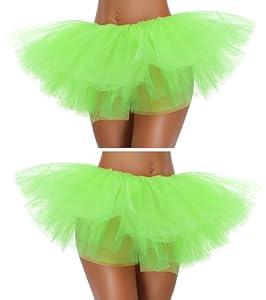 G&J Online Tutu Skirt for Women Adult Classic Elastic 3 4 5 Layered Tulle Party Marathon Dance Costume Skirts (One Size, 2Pack-5Layer-Mint, one_Size)