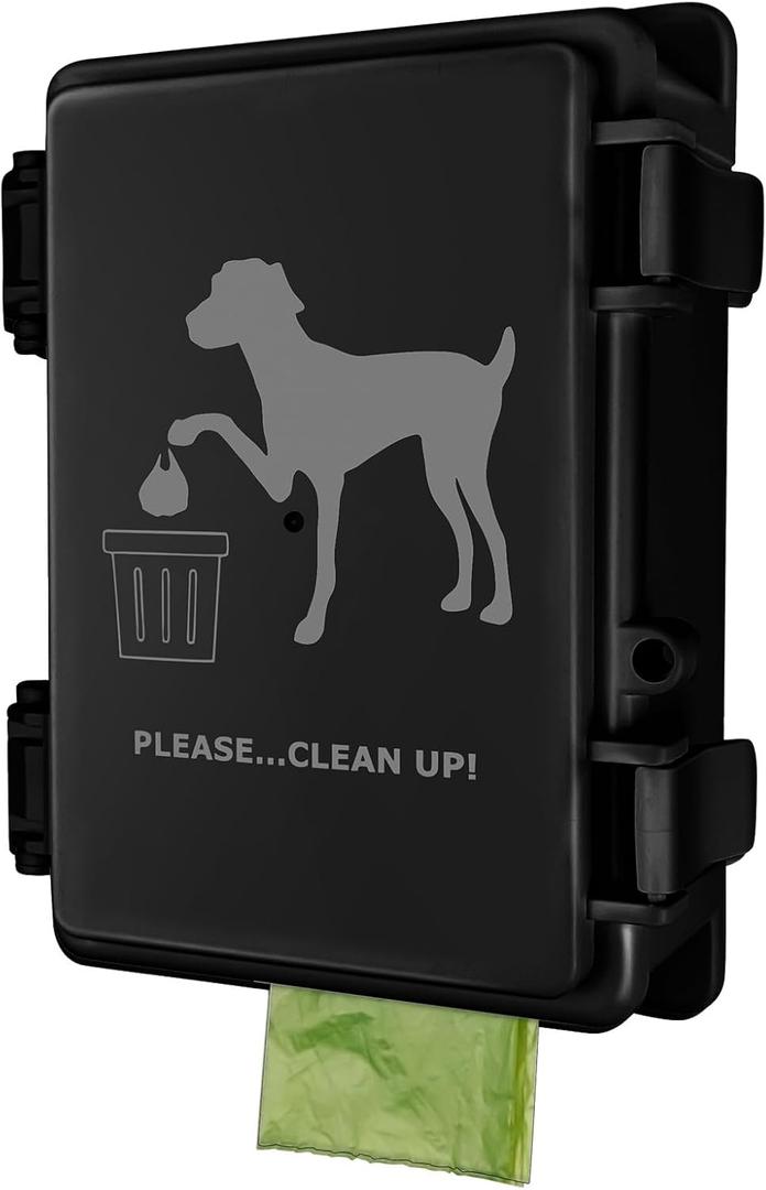 Dog Poop Bag Dispenser Wall Mount Waterproof Outdoor Dog Bag Dispenser | Printed With Cute Dog Poop Signs | Stake, Pole, Fence Mounted | Fits Home, Porch, Lawn, Yard（black, only dispenser)