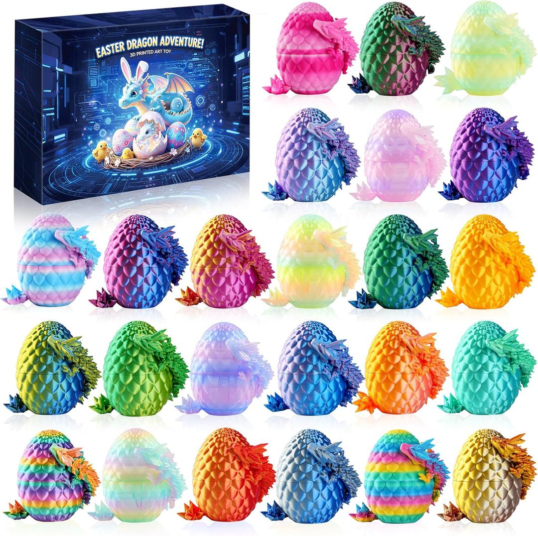 Rapean 3D Printed Dragon Eggs, Mystery Crystal Dragon Egg for Easter Basket Stuffers and Essentials, Unique Easter Toys & Decor, Fantasy Tabletop Decor for Kids & Collectors (24 Pack)