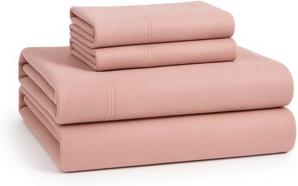 LANE LINEN 100% Cotton King Size Bed Sheets Set - Brushed for Extra Softness - Lightweight 100% Cotton Sheets King Size Set - Warm & Cozy Flannel Cotton Bed Sheets, 15" Deep Pocket - Sepia Rose
