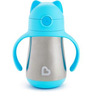 Munchkin Cool Cat Sippy Cup for Toddlers, Stainless Steel Straw Cup, 8 Ounce, Blue