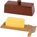 TEATALK Ceramic Butter Dish with Lid and Knife - Large Butter Holder, Farmhouse Style, 8-Inch Porcelain Butter Keeper with Scraper Edge,Brown (Regular)