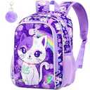 KLFVB Girls Toddler Cat Backpack, Water Resistant Sequins Kindergarten Bookbag, 13" Preschool Backpacks for Little Kids  Cat Purple