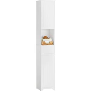 Haotian Bathroom Narrow Storage Cabinet, Slim Tall Freestanding Storing Unit with Shelves, Floor Standing Cupboard, White BZR109-W