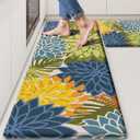 Kitchen Mats for Floor 2PCS Cushioned Anti Fatigue Kitchen Mats Waterproof Non Slip Kitchen Mat Rug Set Comfort Foam Standing Mat for Sink, Laundry, Office, Yellow Green (17.3"x30"+17.3"x47"-0.4 inch)