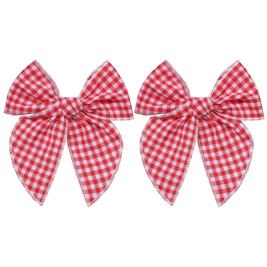 Black White Buffalo Plaid Ribbon Fable Hair Bows Alligator Clip 2pc 5.5'' Checkered School uniform Bows for Toddler Teens Kids Girls Women Race Fan Car-Themed Birthday Party Gift