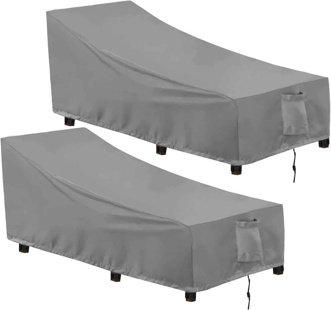 OutdoorLines Outdoor Waterproof Patio Chaise Lounge Chair Cover - UV Resistant Lounger Covers Heavy Duty Weatherproof Patio Sofa Furniture Covers, 2 Packs, 68Wx30Dx30H Inches, Gray (Grey)