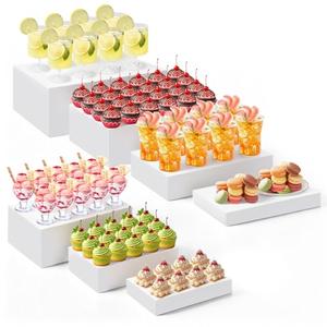 Leinuosen 7 Pcs Large Buffet Risers Set 6" to 12" Rectangle Acrylic Display Box Catering Dessert Table Riser Food Display Decorative Stand with Hollow Bottom for Catering Supplies(White)
